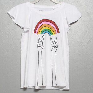Chaser nwt rainbow peace graphic white flutter sleeve tee